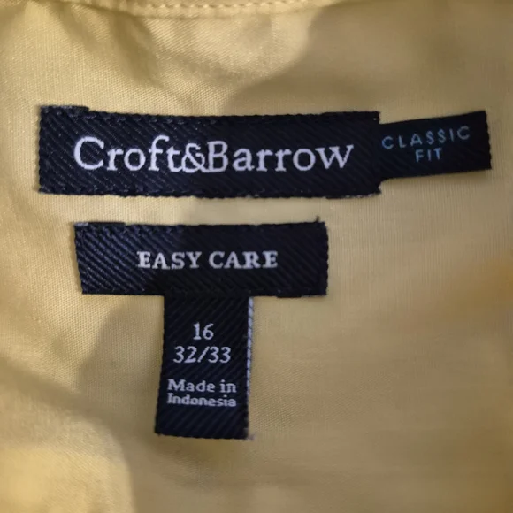 Bright Croft & Barrow Yellow Men's Button-Down Shirt | Classic Fit | Size 16 Nec - Picture 2 of 11